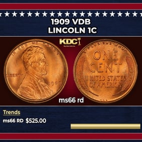 1909 VDB Lincoln Cent 1c Grades ms66 rd