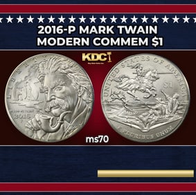 2016-p Mark Twain Modern Commem Dollar $1 ms70 SEGS