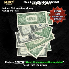 15x 1935 $1 Blue Seal Silver Certificates Grades AU/CU