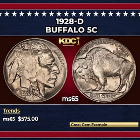 1928-d Buffalo Nickel 5c Grades ms65