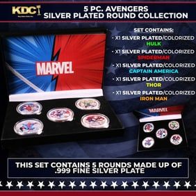 5 Coin Marvel Disney Avengers Silver Plated Round Collection Spider-Man, Hulk, Captain America,