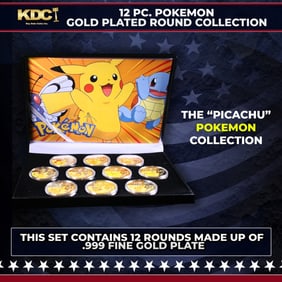 12 Coin Pokemon - Picachu - Gold Plated Round Collection