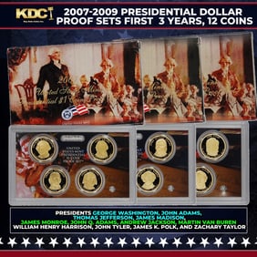 2007-2009 Presidential Dollar Proof Sets First 3 Years, 12 Coins In Original Government Packaging