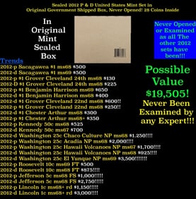 Rare Sealed 2012 United States Mint Set in Original Government Shipped Box, Never Opened! 22 Coins