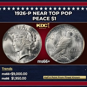 1926-p Peace Dollar Near Top Pop $1 ms66+ SEGS