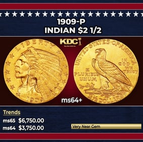 1909-p Gold Indian Quarter Eagle $2 1/2 ms64+ SEGS