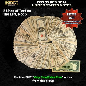 5x 1953 $5 Red Seal United States Note Grades VF/XF