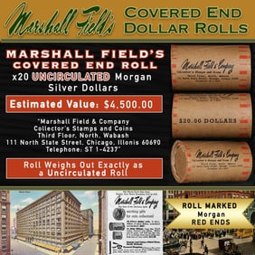 CCN- Rare RED Level MARSHALL FIELDS Unc Morgan $1 Roll 20