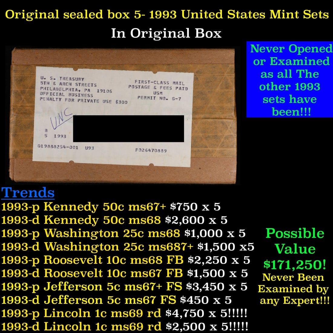 Original sealed box of 5x 1993 United States Mint Sets (1 of 1)