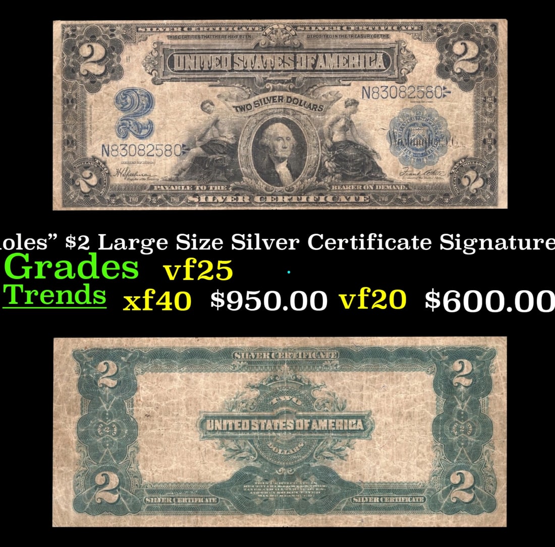 1899 $2 Large Size Silver Certificate "Mini-Portholes" Grades vf+ Signatures Speelman/White (1 of 3)