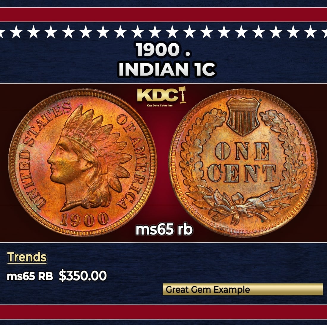 1900 Indian Cent . 1c Grades ms65 rb (1 of 3)