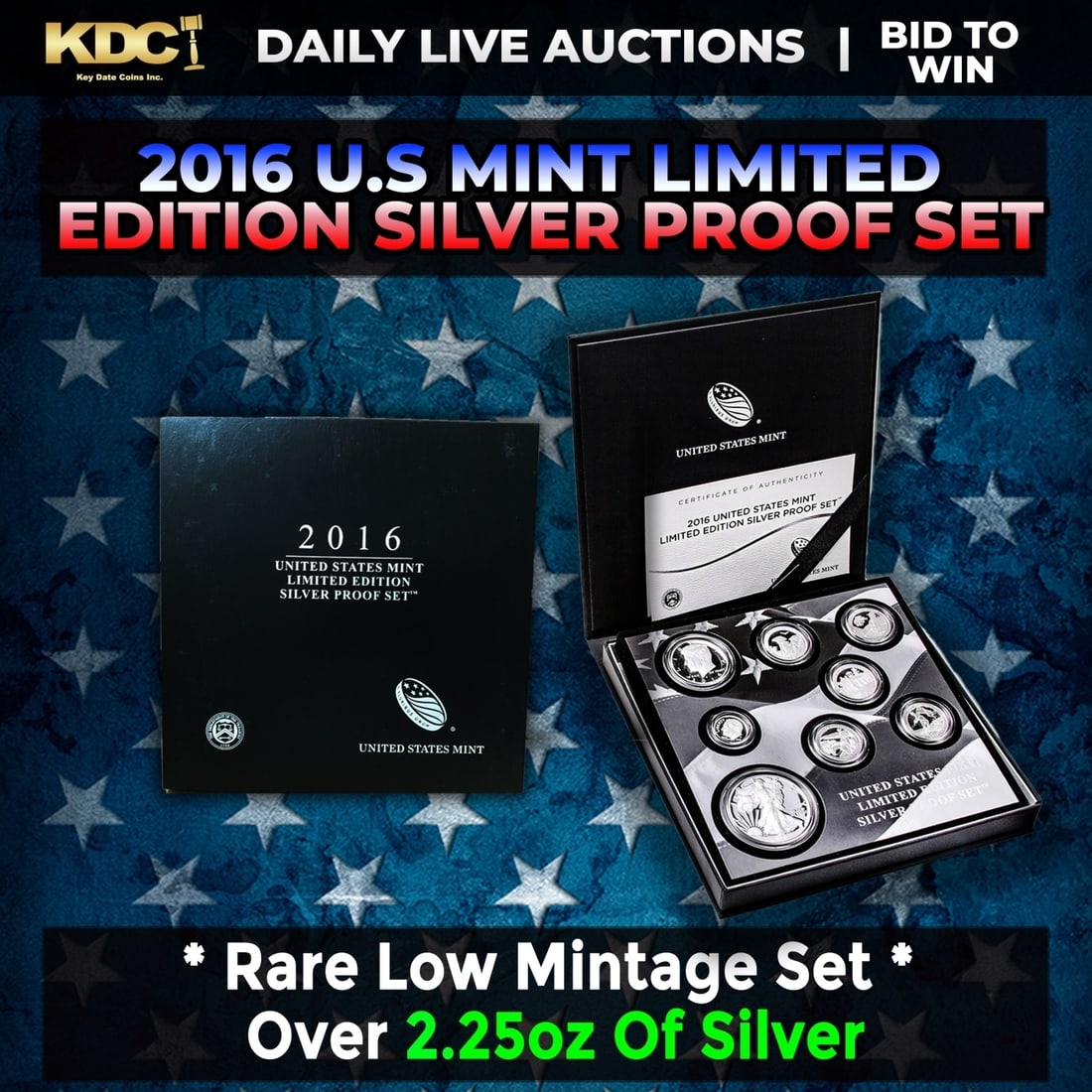 RARE 2016 United States Mint Limited Edition Silver Proof Set 8 coins, Over 2.25oz Of Silver low (1 of 1)