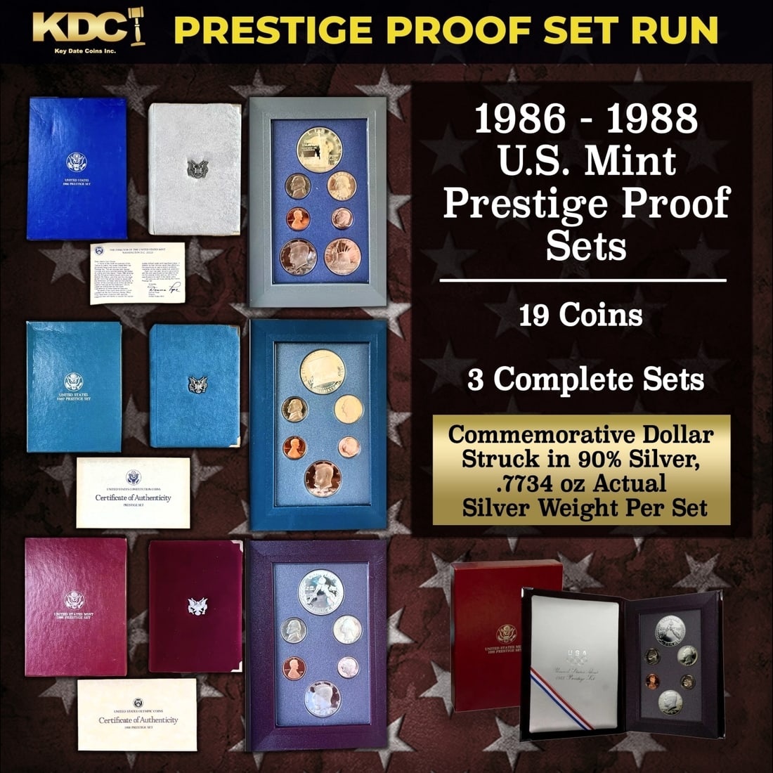 1986-1988 US Mint Prestige Proof Sets - 19 Coins, 3 Complete Sets (1 of 1)