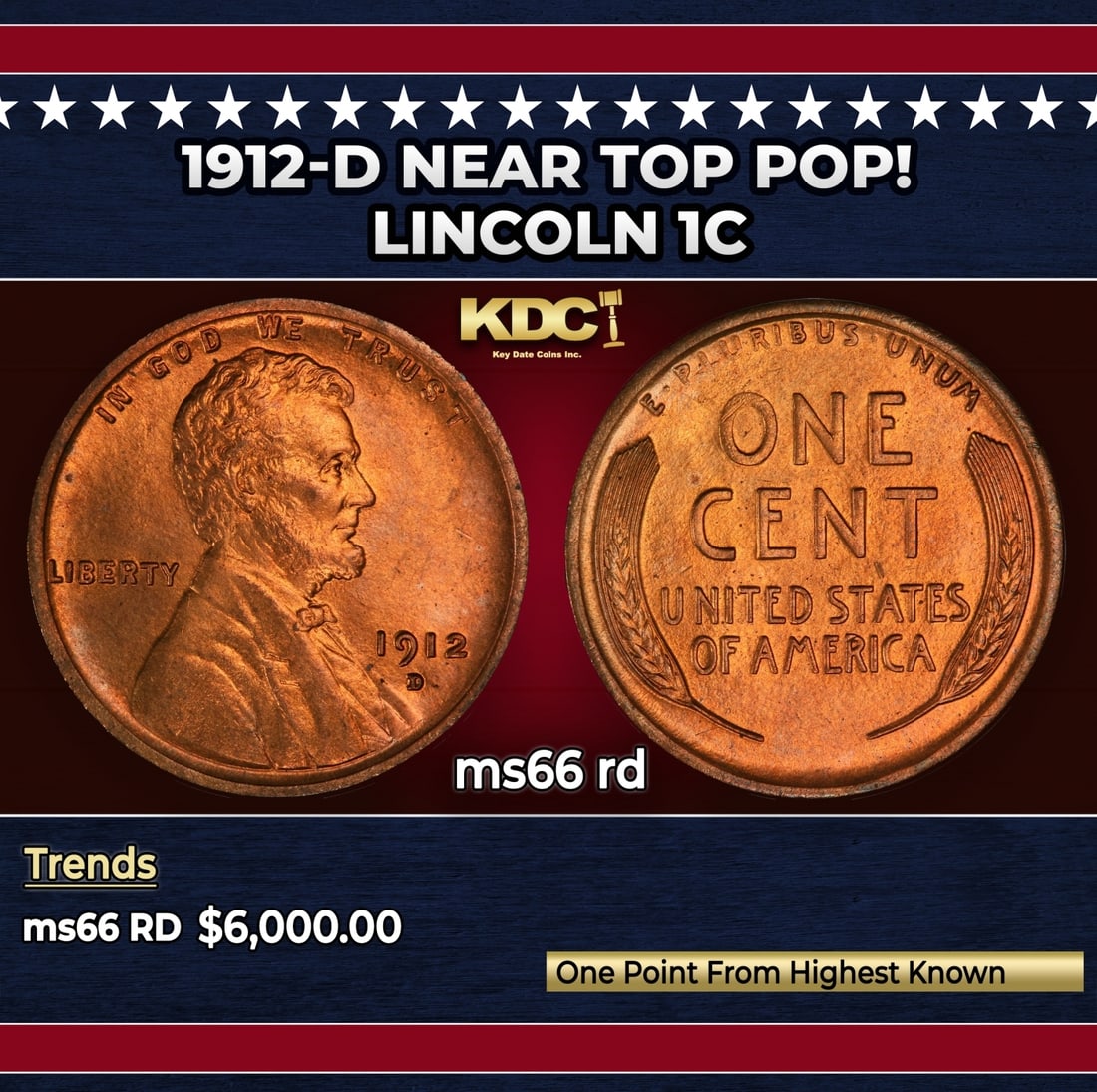 1912-d Lincoln Cent Near Top Pop! 1c ms66 rd SEGS (1 of 3)