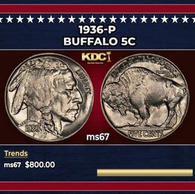 1936-p Buffalo Nickel 5c ms67 SEGS