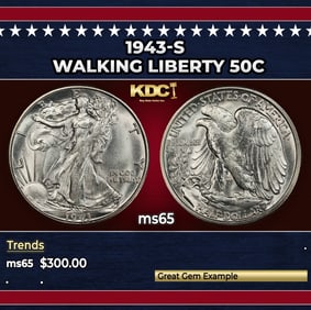 1943-s Walking Liberty Half Dollar 50c Grades ms65