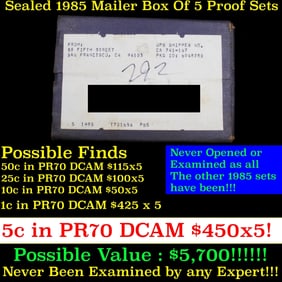 Original sealed box 5- 1985 United States Mint Proof Sets