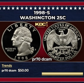 1998-s Proof Washington Quarter 25c pr70 dcam SEGS