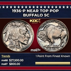 1936-p Buffalo Nickel Near Top Pop 5c ms67+ SEGS