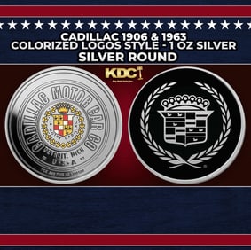 Cadillac 1906 & 1963 Colorized Logos Style - 1 oz Silver Round Round