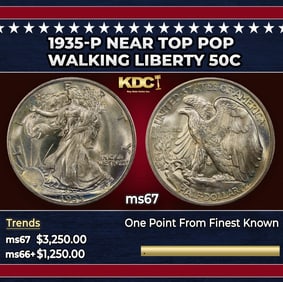 1935-p Walking Liberty Half Dollar Near Top Pop 50c ms67 SEGS