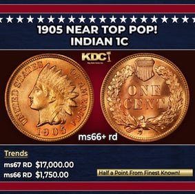 1905 Indian Cent Near Top Pop! 1c ms66+ rd SEGS