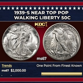 1939-s Walking Liberty Half Dollar Near Top Pop 50c ms67 SEGS