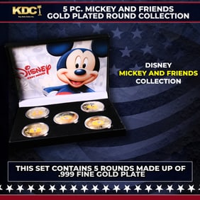 5 Coin Disney Mickey and Friends Gold Plated Round Collection A
