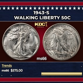 1943-s Walking Liberty Half Dollar 50c Grades ms66