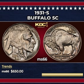 1931-s Buffalo Nickel 5c Grades ms66