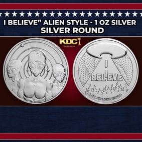 Space Alien "I Believe" - 1 oz Silver Round Round