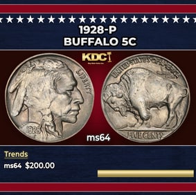 1928-p Buffalo Nickel 5c Grades ms64