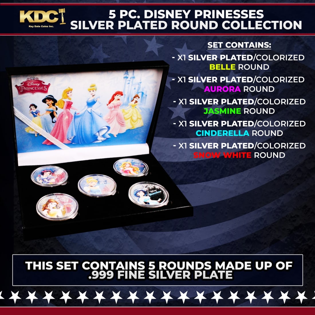5 Coin Disney Princesses Silver Plated Round Collection (1 of 3)