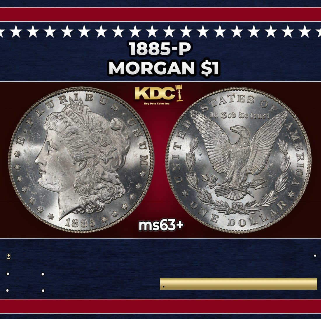 1885-p Morgan Dollar $1 Grades ms63+ (1 of 3)