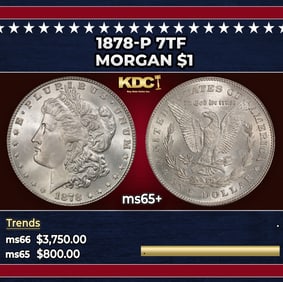 1878-p 7tf Morgan Dollar $1 ms65+ SEGS
