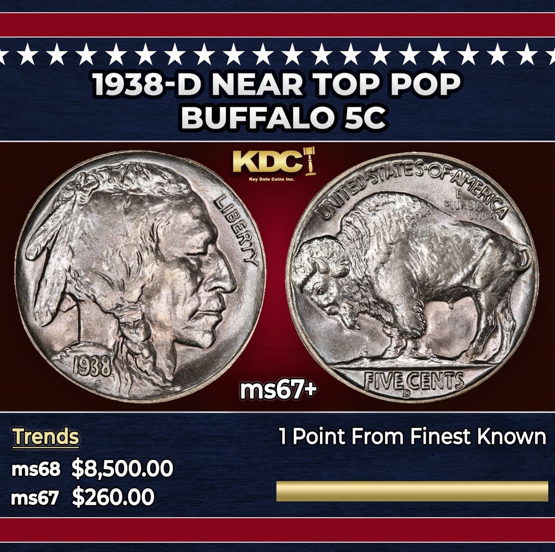 1938-d Buffalo Nickel Near Top Pop 5c ms67+ SEGS (1 of 3)