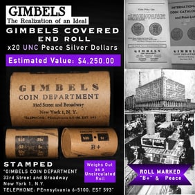 20 Coin GIMBLES Roll Unc Peace Dollar B+