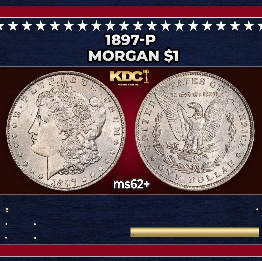 1897-p Morgan Dollar $1 Grades ms62+ (1 of 3)