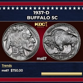 1937-d Buffalo Nickel 5c ms67 SEGS