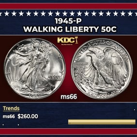1945-p Walking Liberty Half Dollar 50c Grades ms66