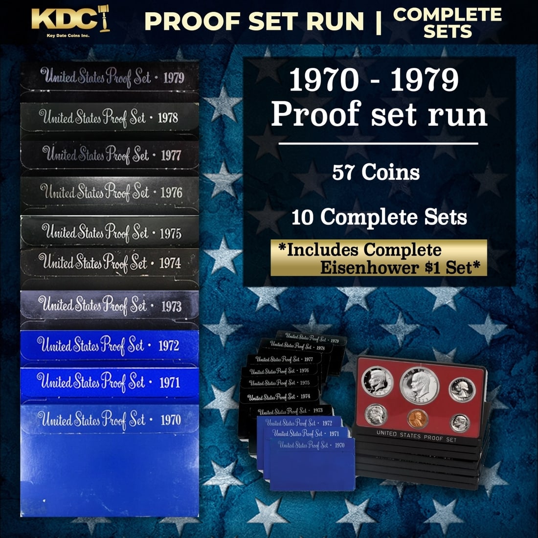 1970-1979 Full Decade Proof Set Run 57 Coins 10 Complete Sets Complete Ike $1 Set (1 of 11)