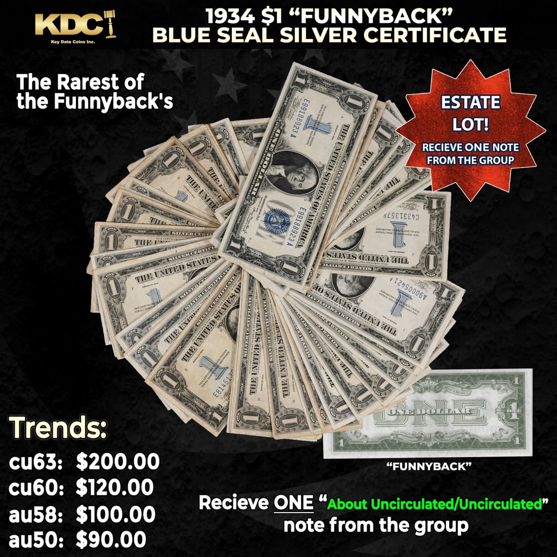 1x 1934 $1 Funnyback Blue Seal Silver Certificate Grades AU/CU (1 of 1)