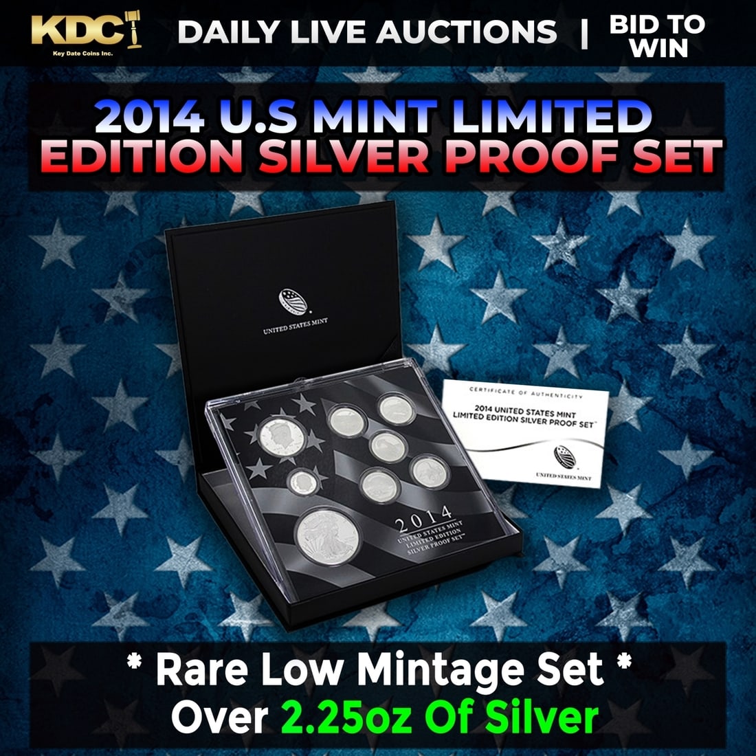 RARE 2014 United States Mint Limited Edition Silver Proof Set 8 coins, Over 2.25oz Of Silver low (1 of 1)