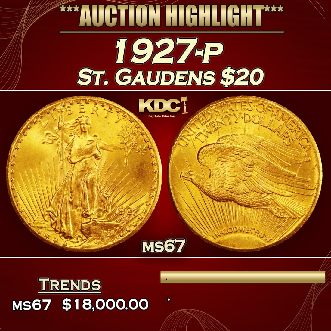 1927-p Gold St. Gaudens Double Eagle $20 ms67 SEGS (1 of 3)