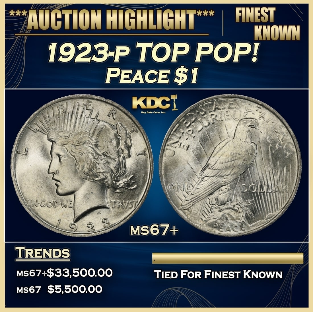 1923-p Peace Dollar TOP POP! $1 ms67+ SEGS (1 of 3)