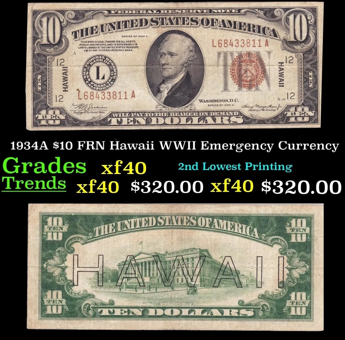 1934A $10 FRN Hawaii WWII Emergency Currency Grades xf (1 of 3)