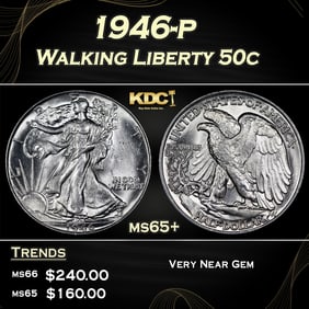 1946-p Walking Liberty Half Dollar 50c Grades ms65+