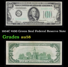 1934C $100 Green Seal Federal Reserve Note Grades Choice AU/BU Slider