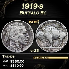 1919-s Buffalo Nickel 5c Grades vf35