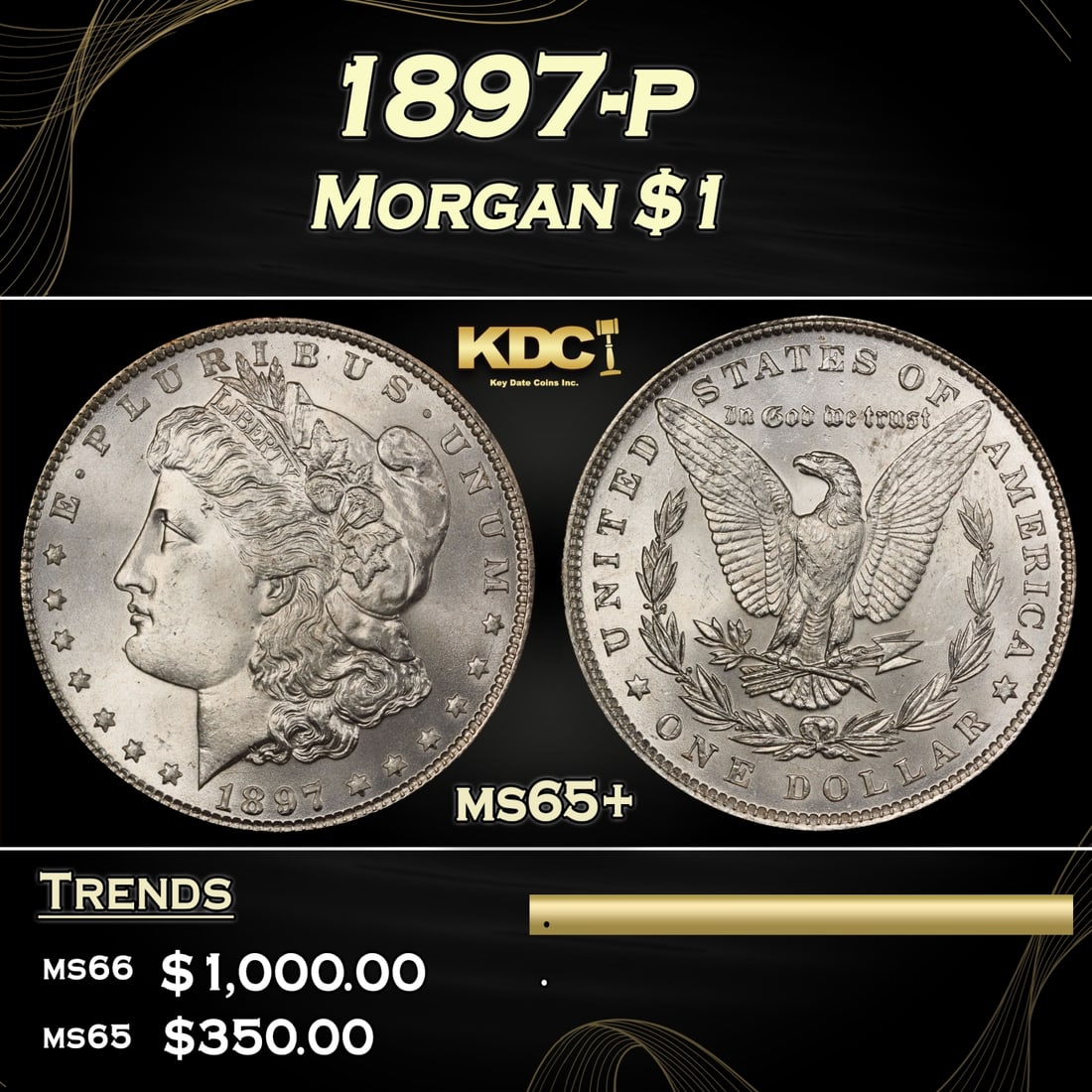 1897-p Morgan Dollar $1 Grades ms65+ (1 of 3)